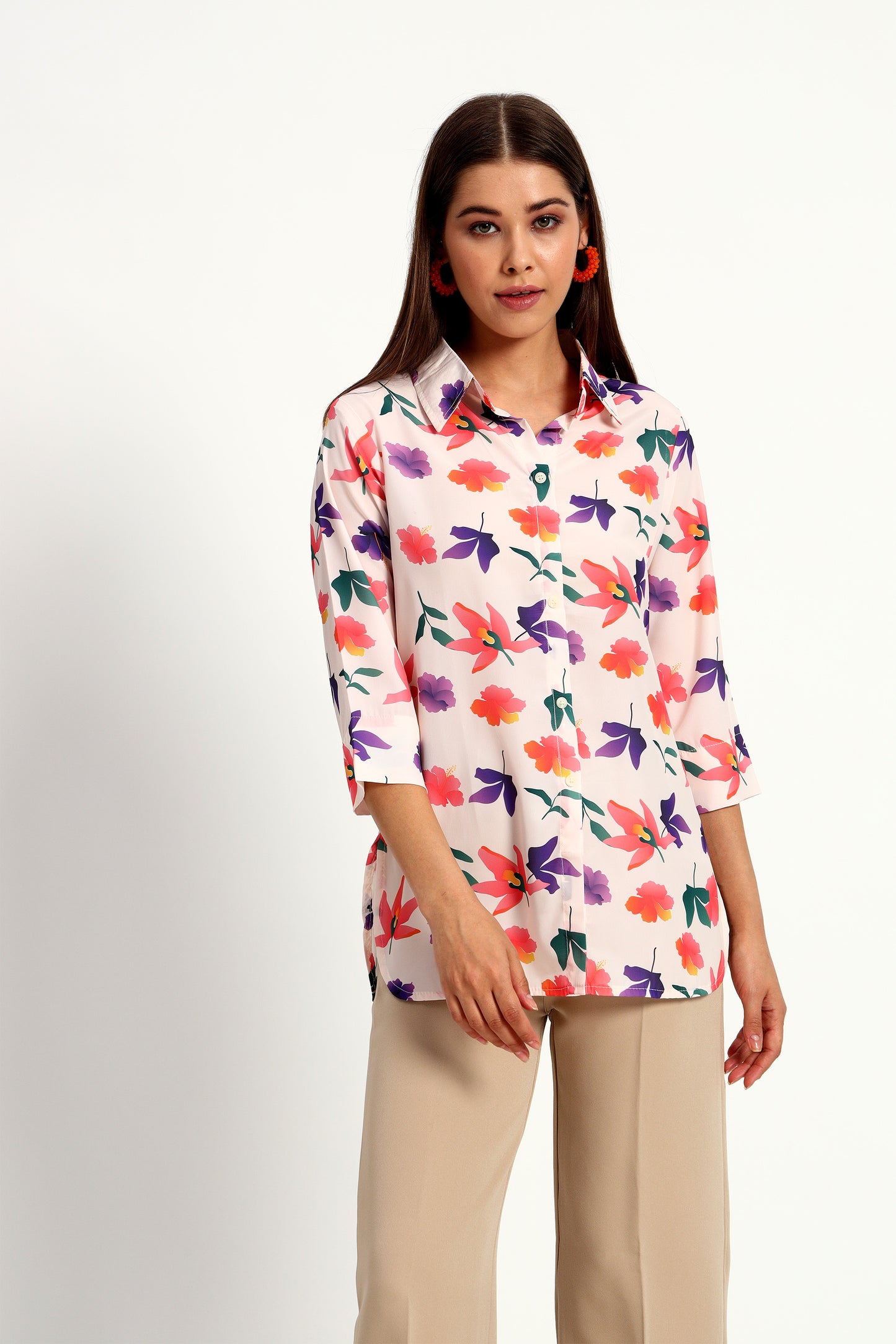 Floral Printed Shirt Style Tunic