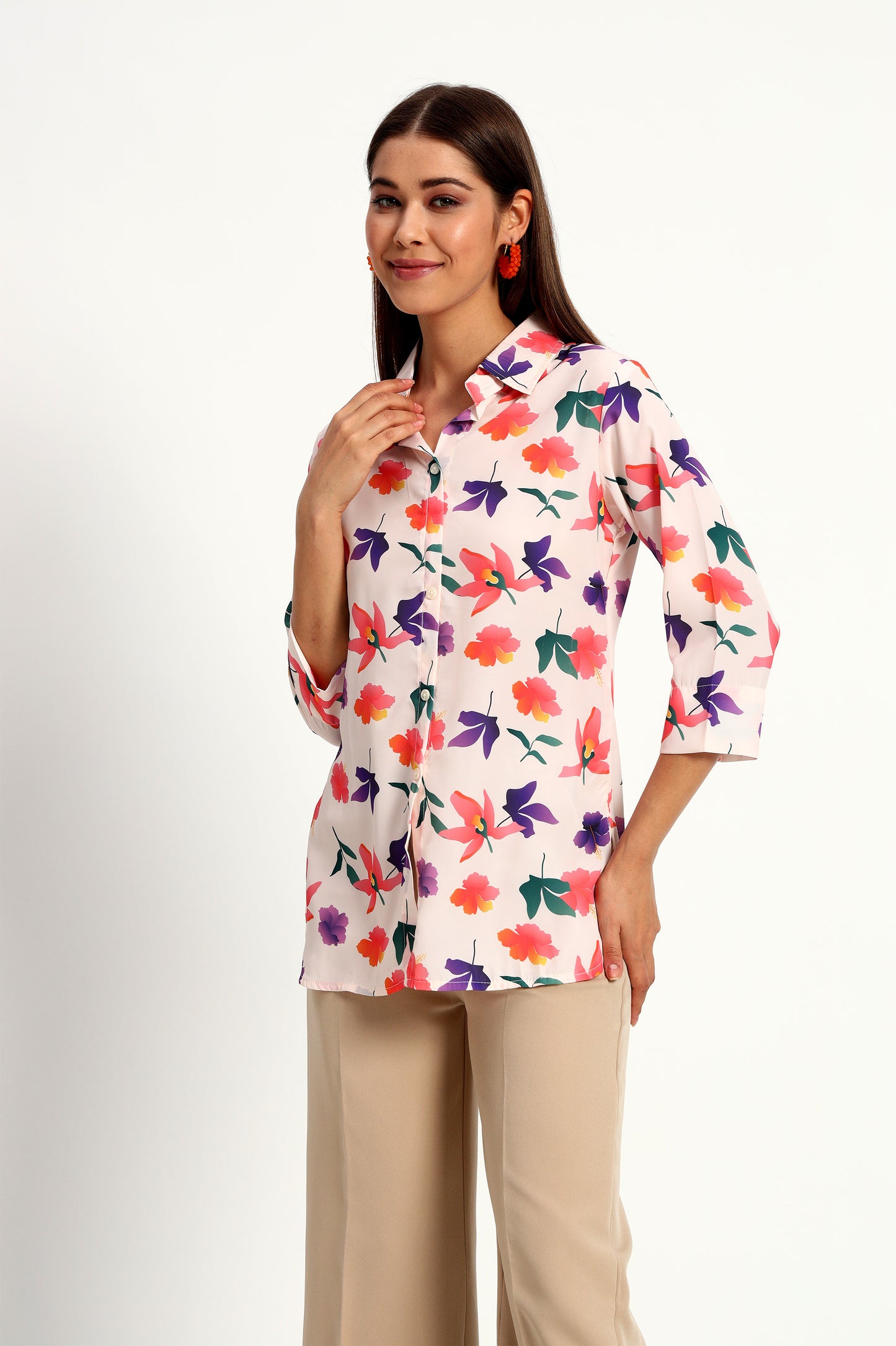 Floral Printed Shirt Style Tunic