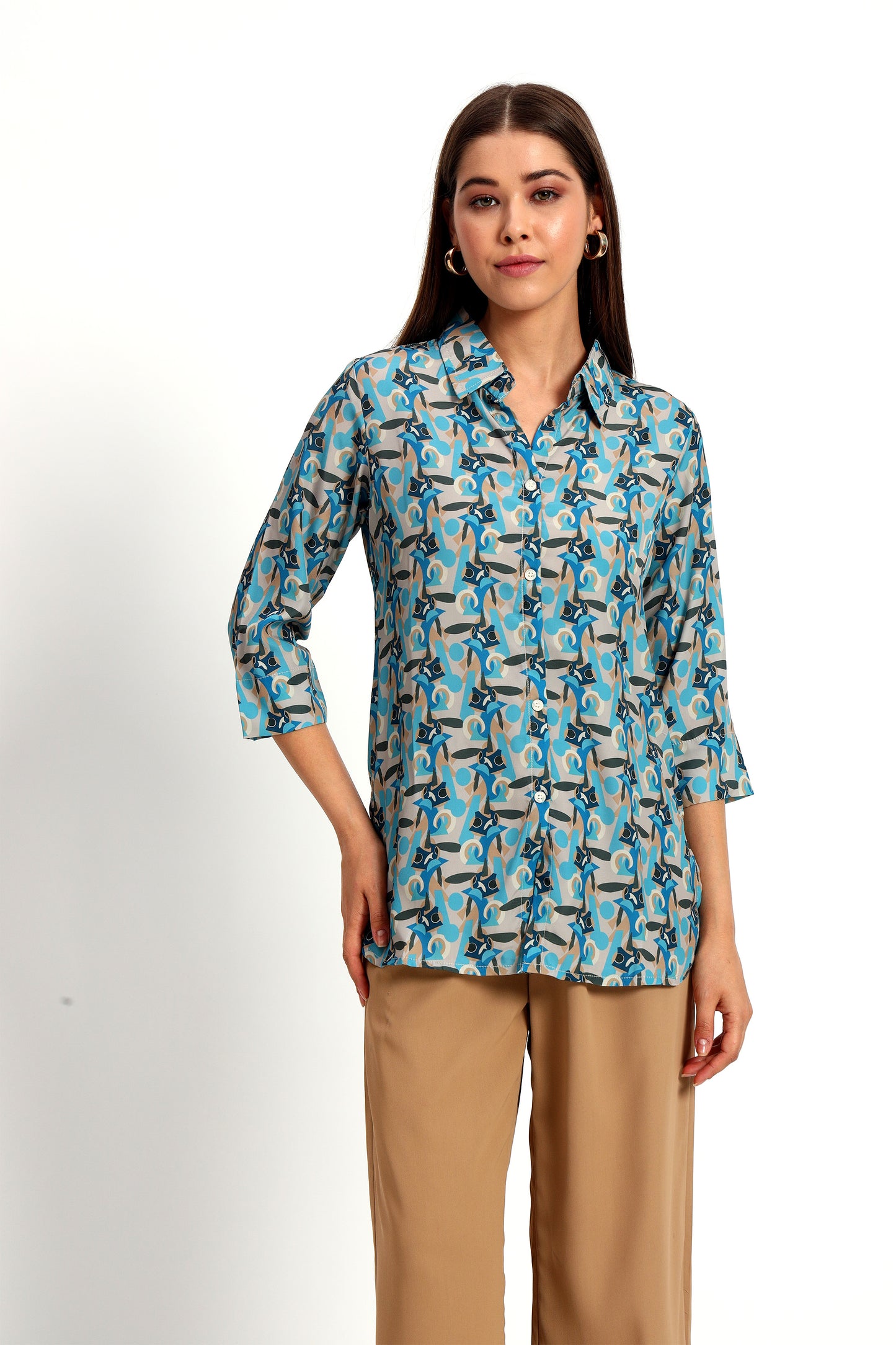 Abstract Print Shirt Style Tunic