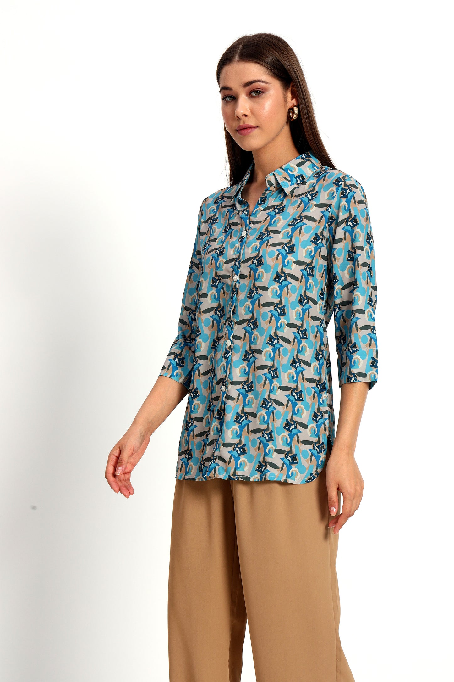 Abstract Print Shirt Style Tunic