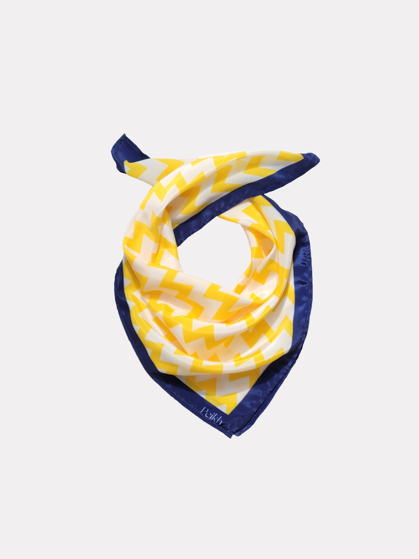 Yellow Zig Zag Printed Satin Scarf ( 20.5 x 20.5 Inches)