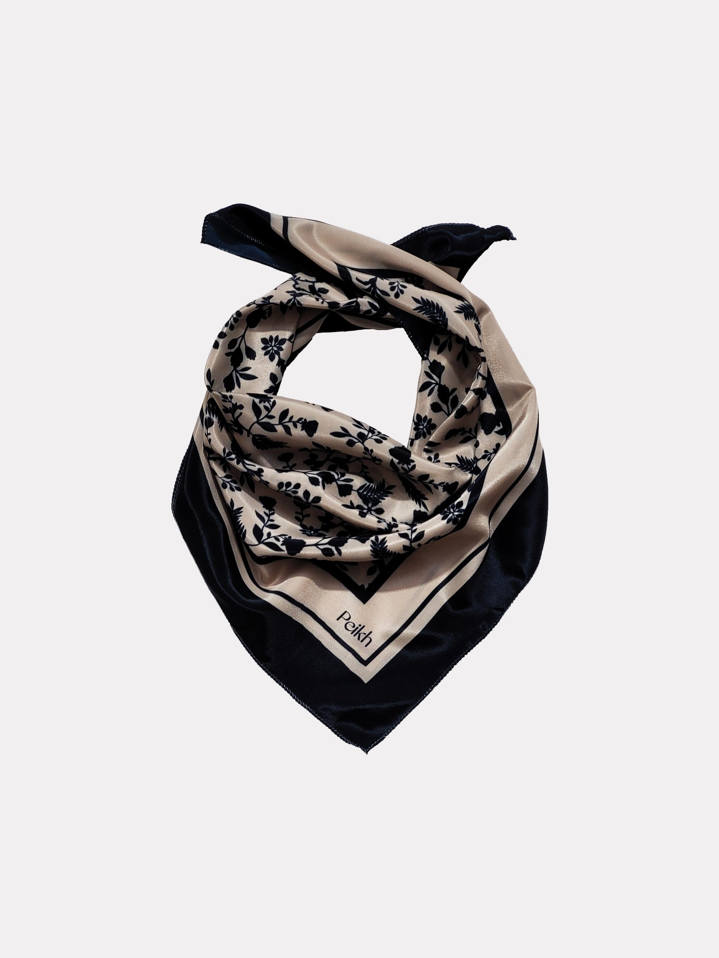 Black Floral Printed Satin Scarf (20.5 x 20.5 Inches)