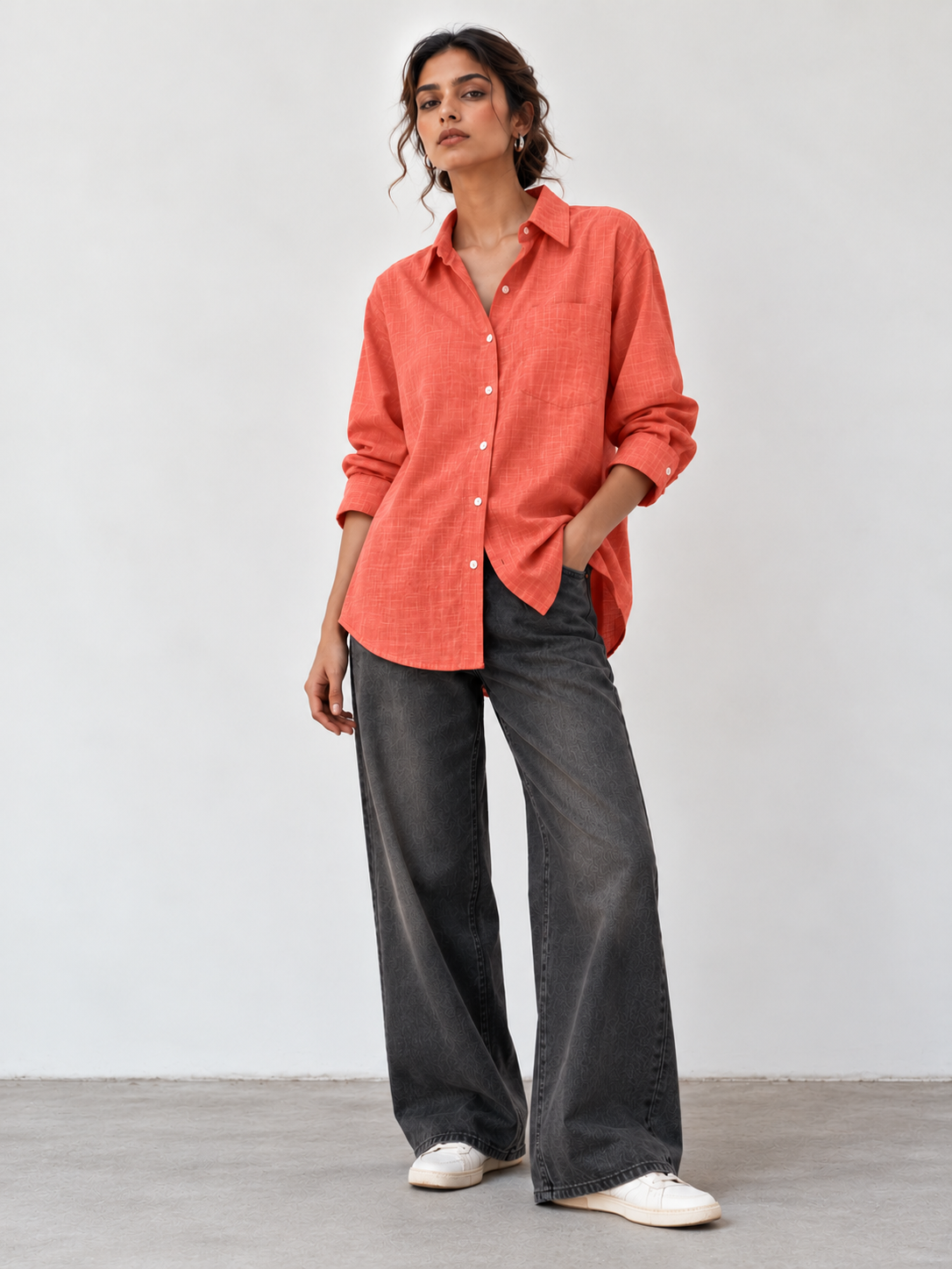 Salmon Orange Cotton Shirt
