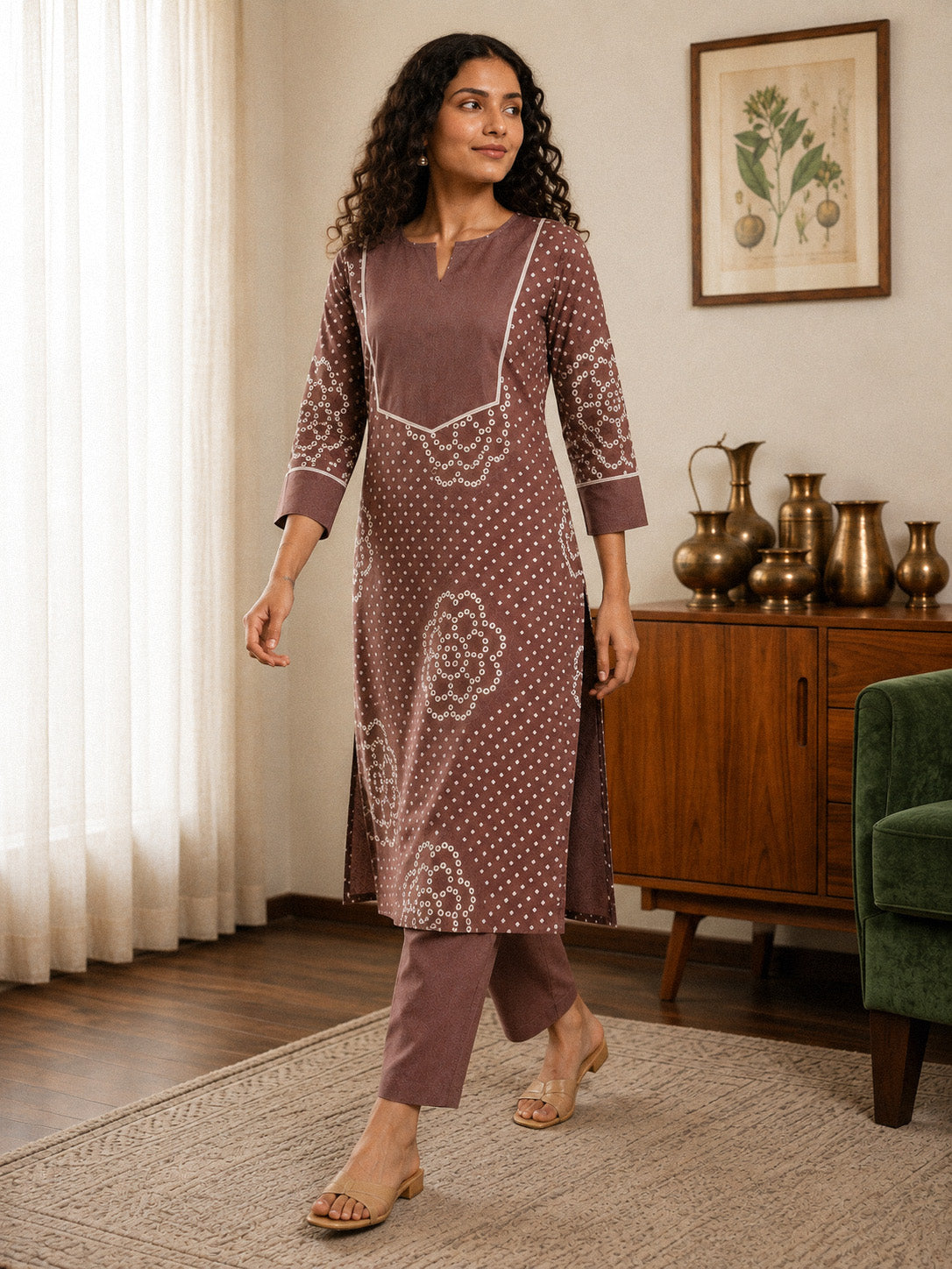 Bandhani - Dark English Brown Kurta Set