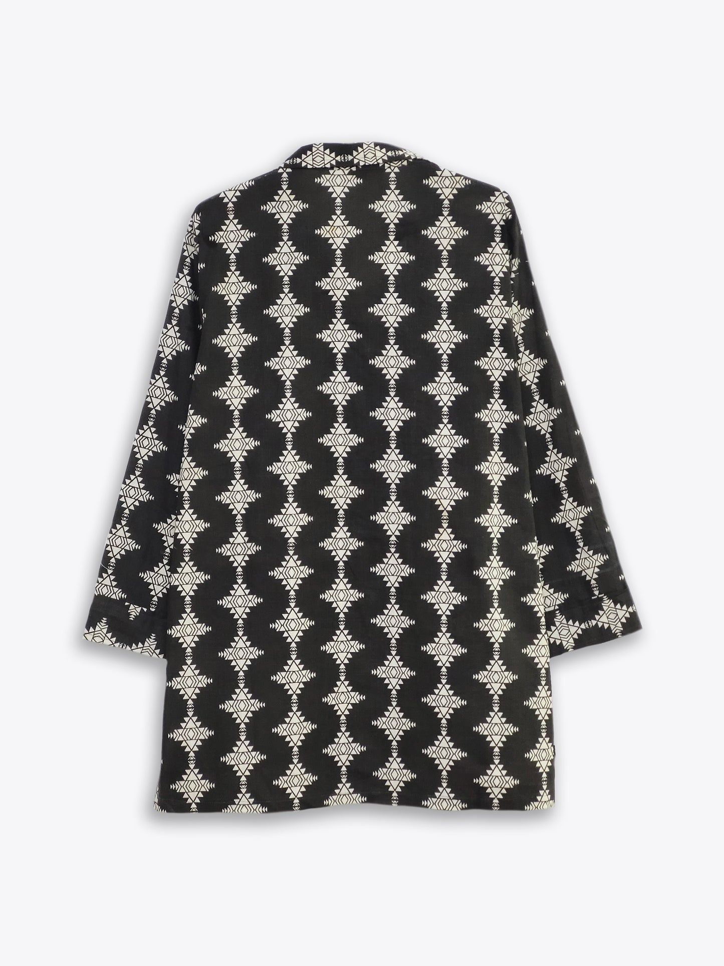 Black Tribal Print Lapel Collar Shirt