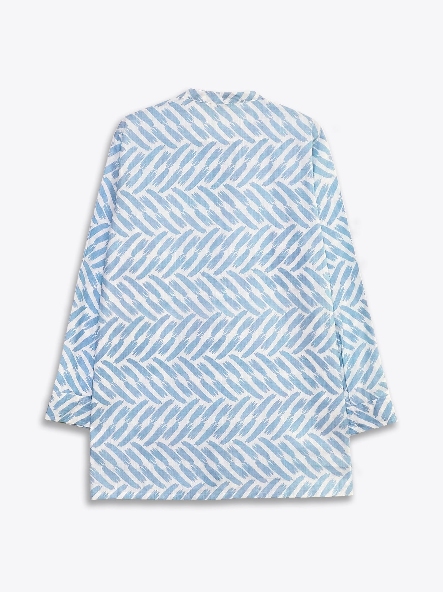 Printed Blue Mandarin Collar Shirt