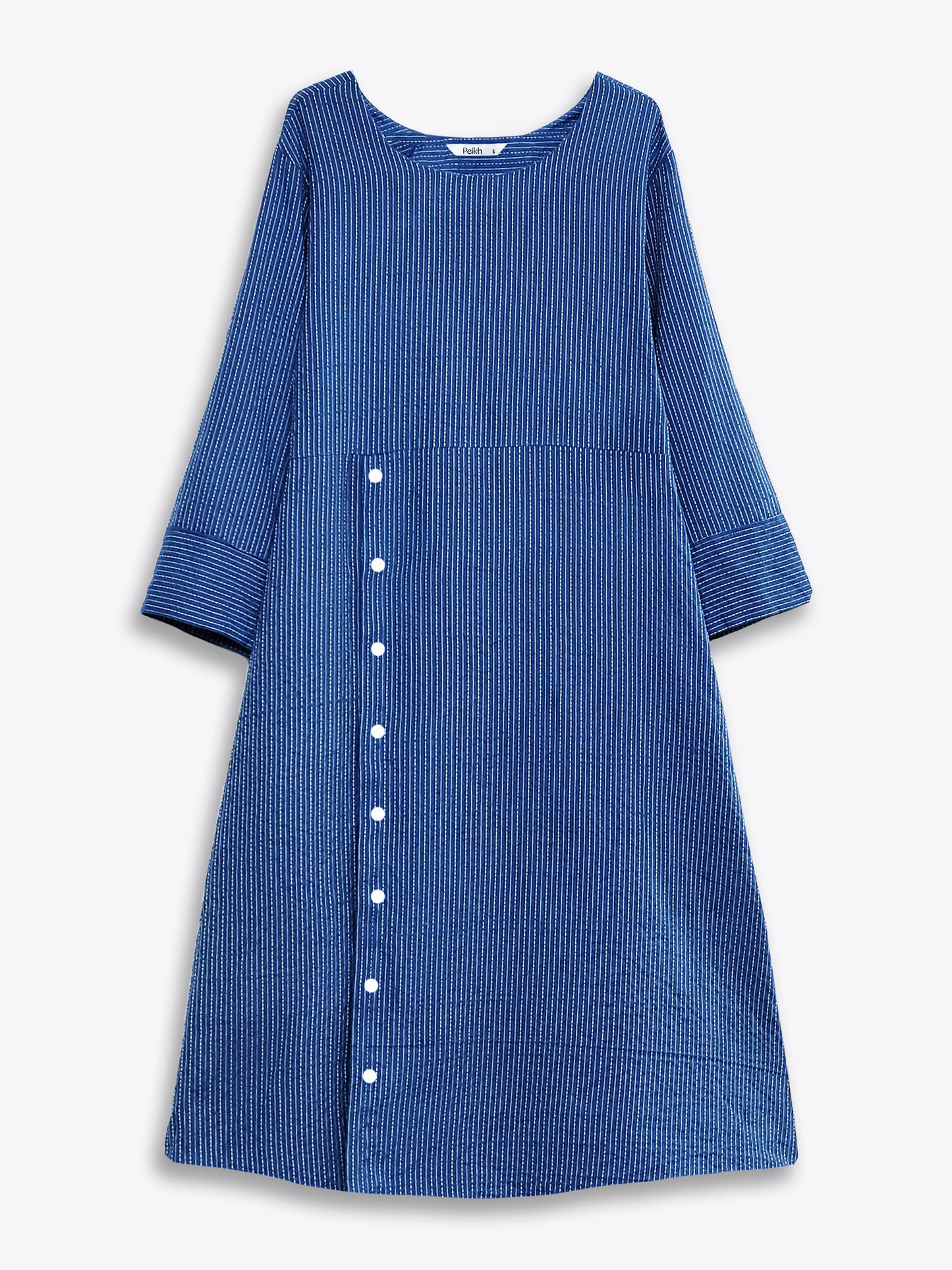 Blue Kantha Embroidered Cotton A-Line Kurta Set