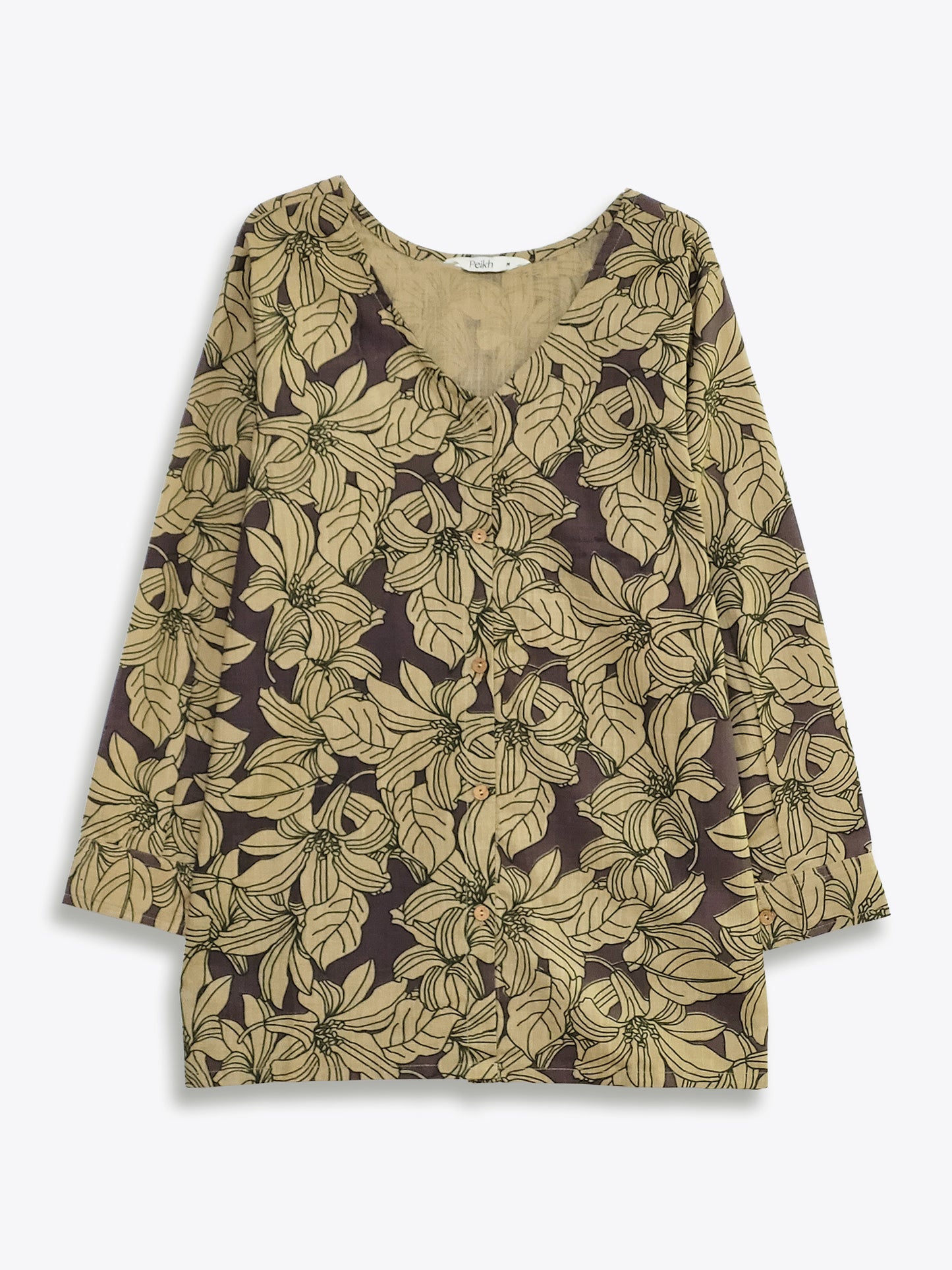 Dusty Plum Floral V Neck Shirt
