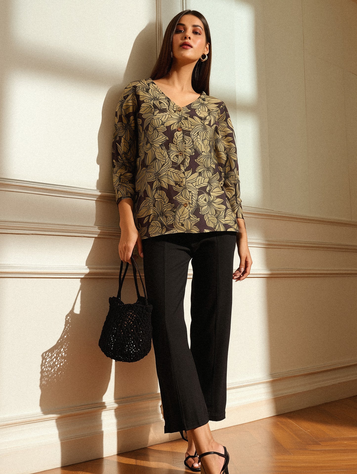 Dusty Plum Floral V Neck Shirt