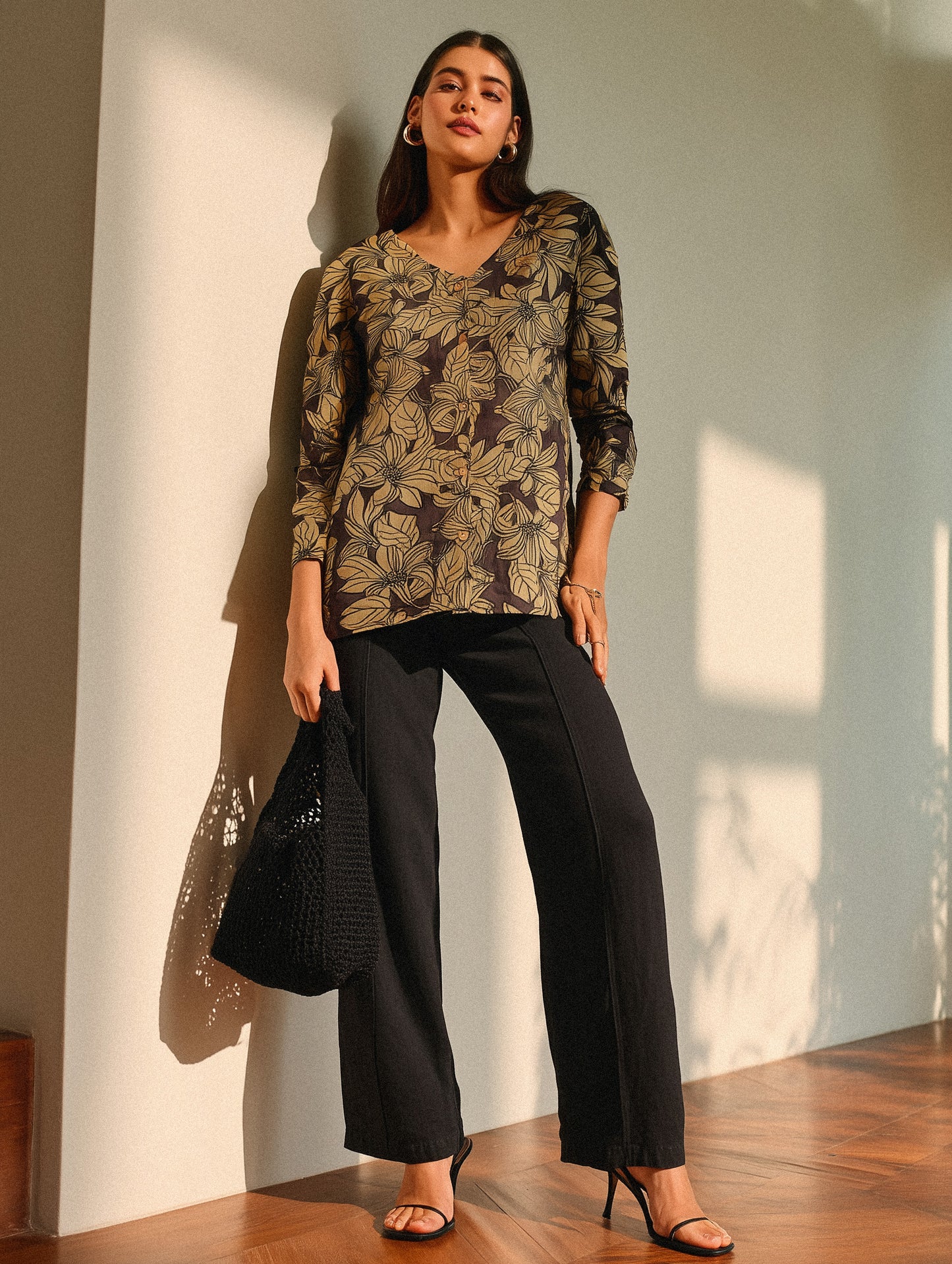 Dusty Plum Floral V Neck Shirt