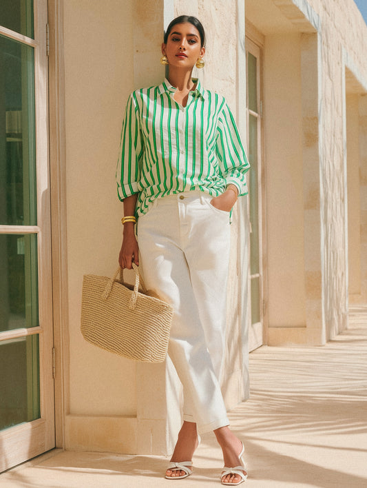 Green Striped Linen Shirt