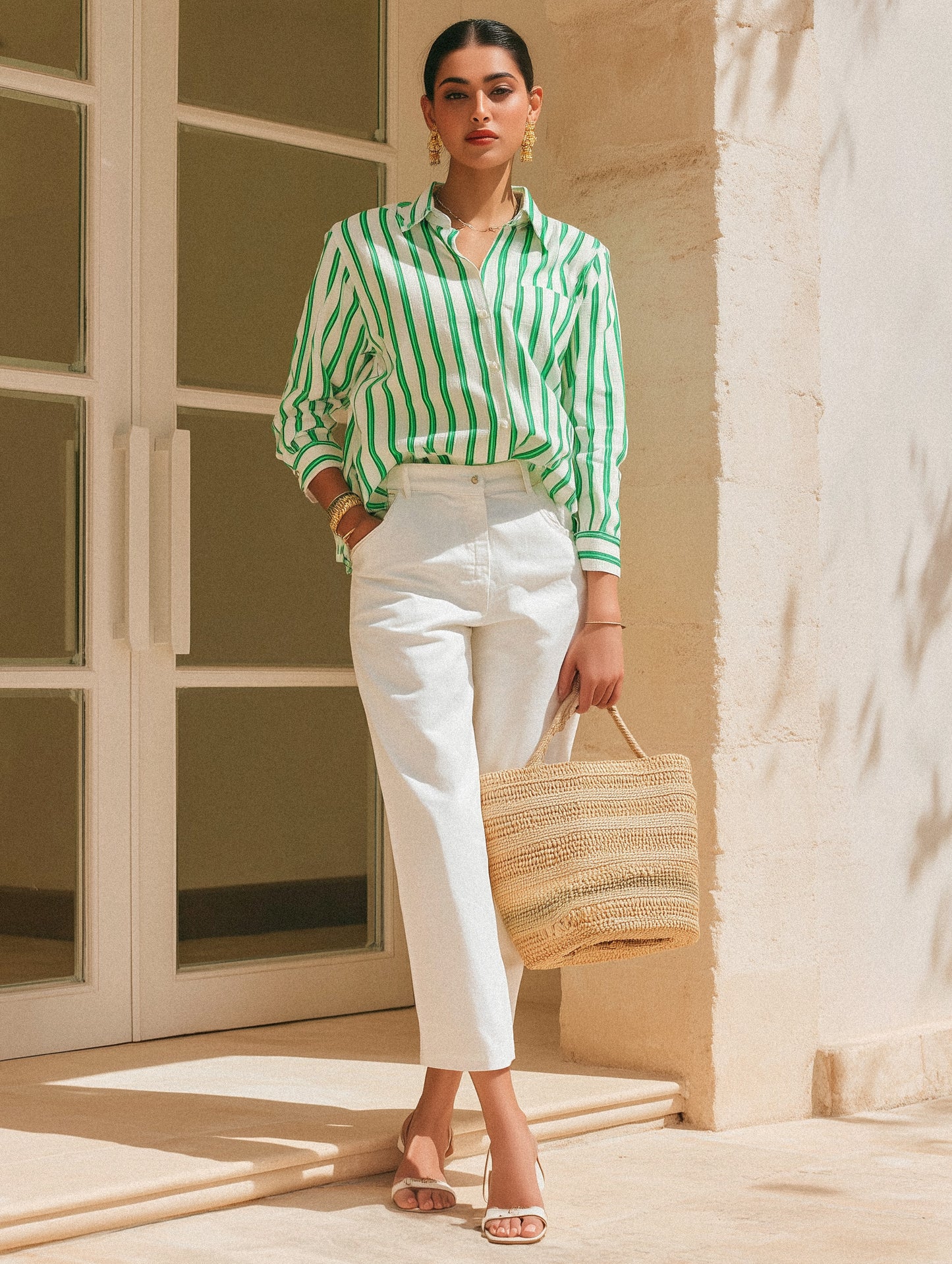 Green Striped Linen Shirt