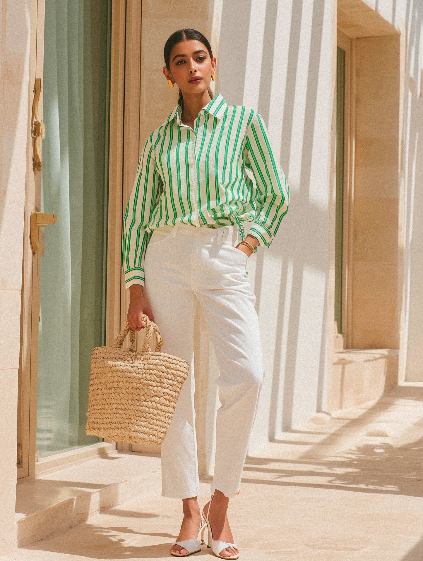 Green Striped Linen Shirt