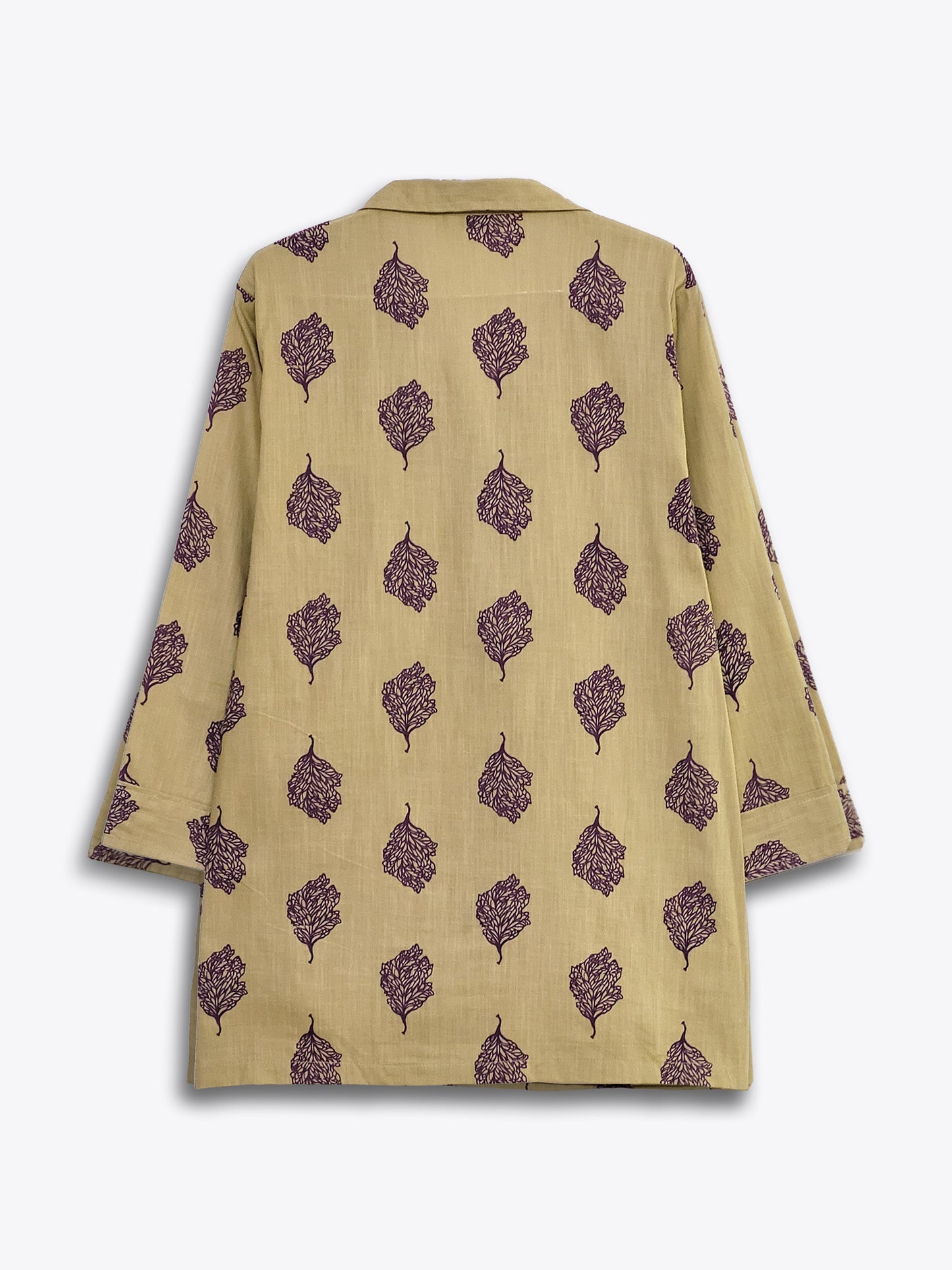 Khaki Printed Lapel Collar Shirt