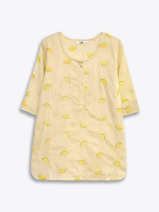 Lemon Embroidered Cotton Top