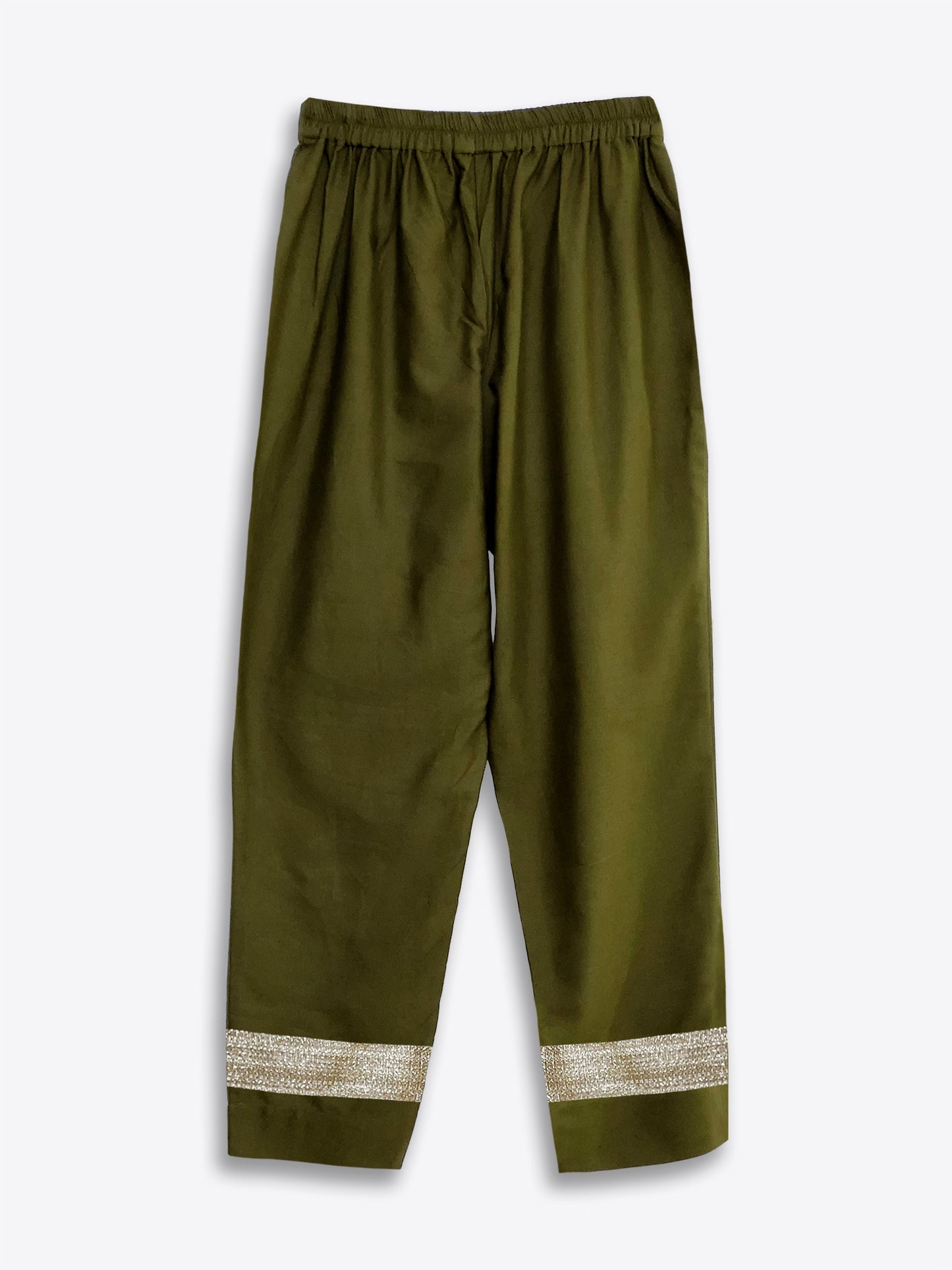 Olive Green Embellished Cotton Straight Kurta Set