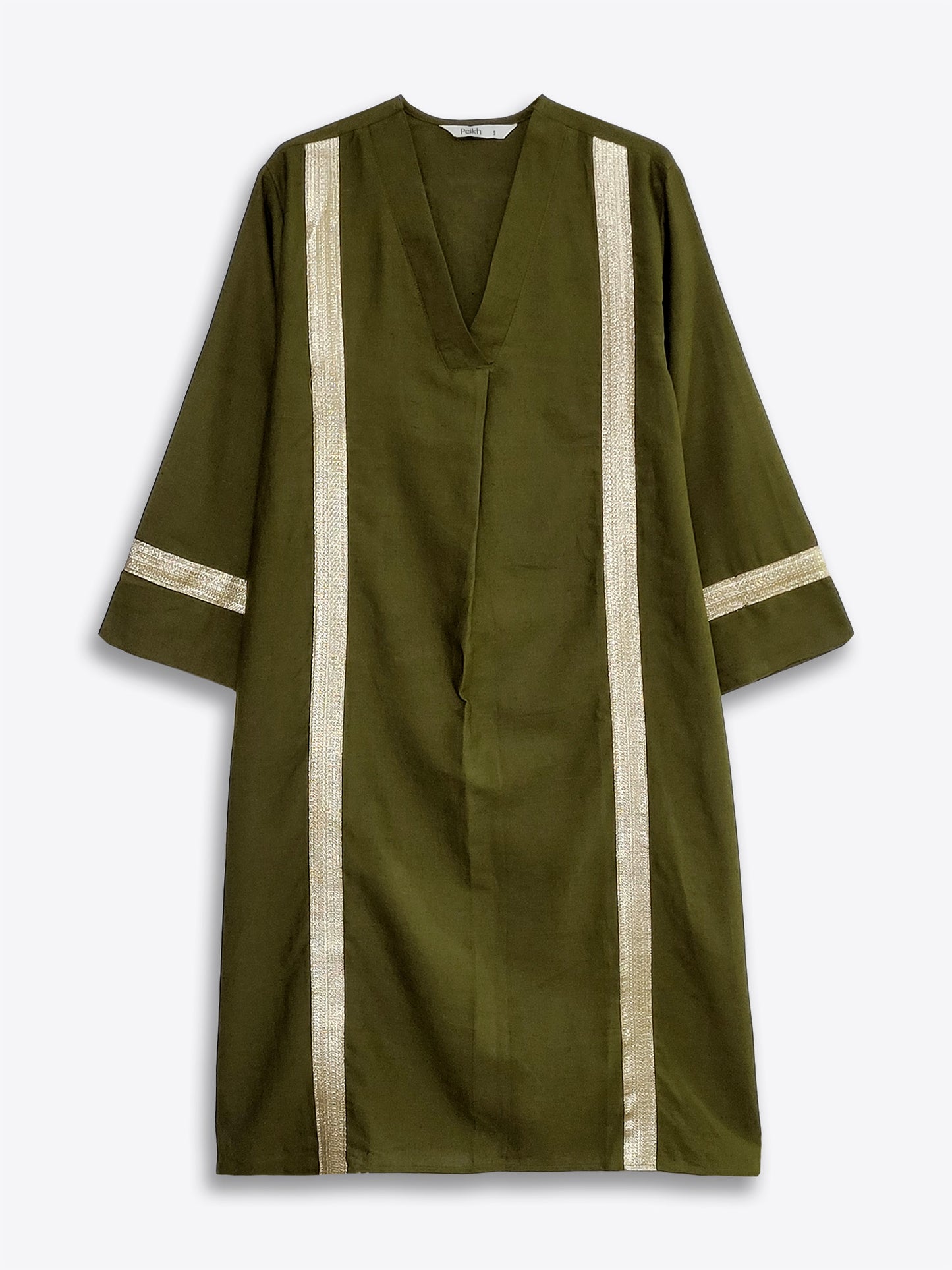 Olive Green Embellished Cotton Straight Kurta Set