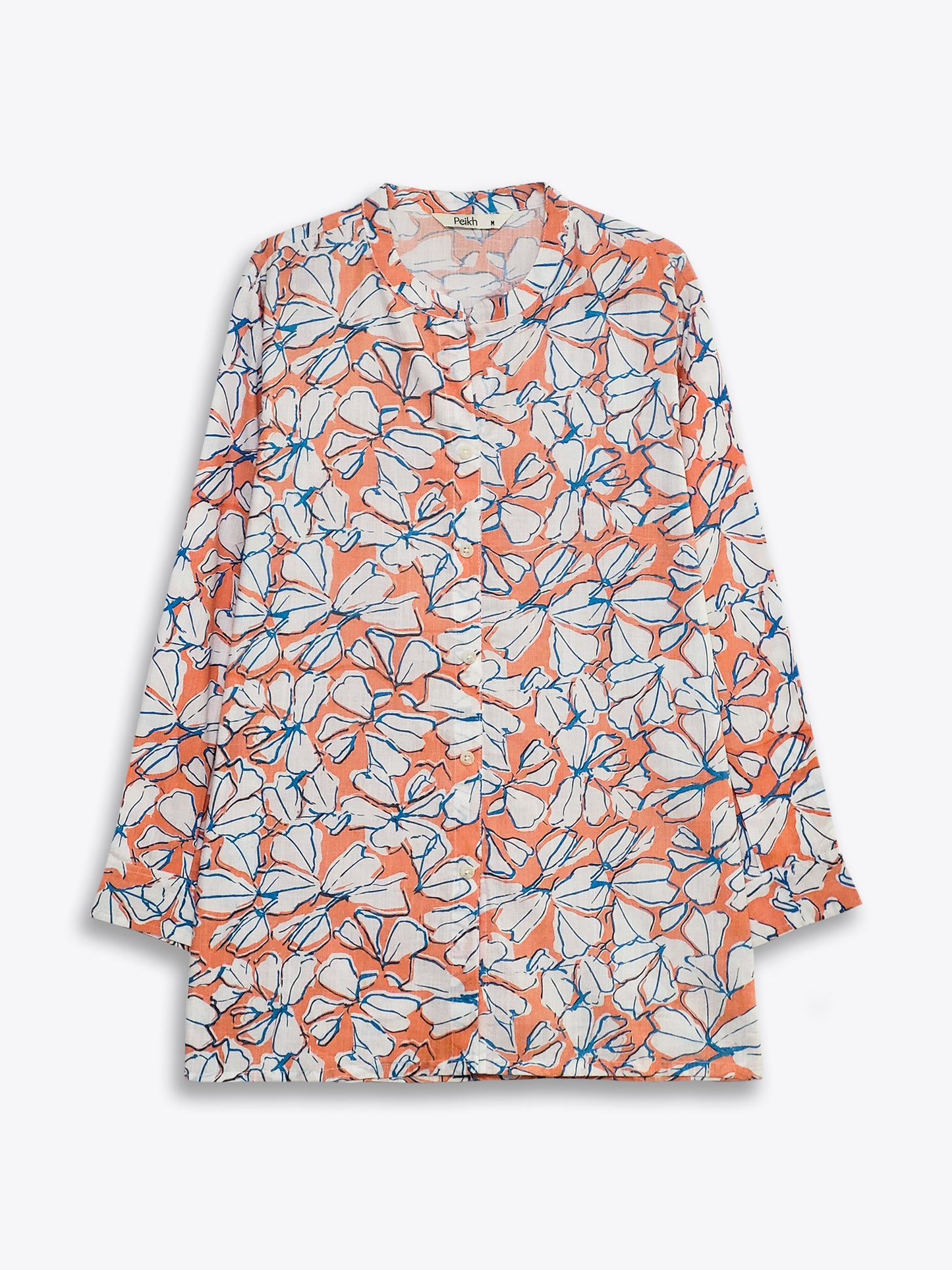 Floral Mandarin Collar Linen Shirt