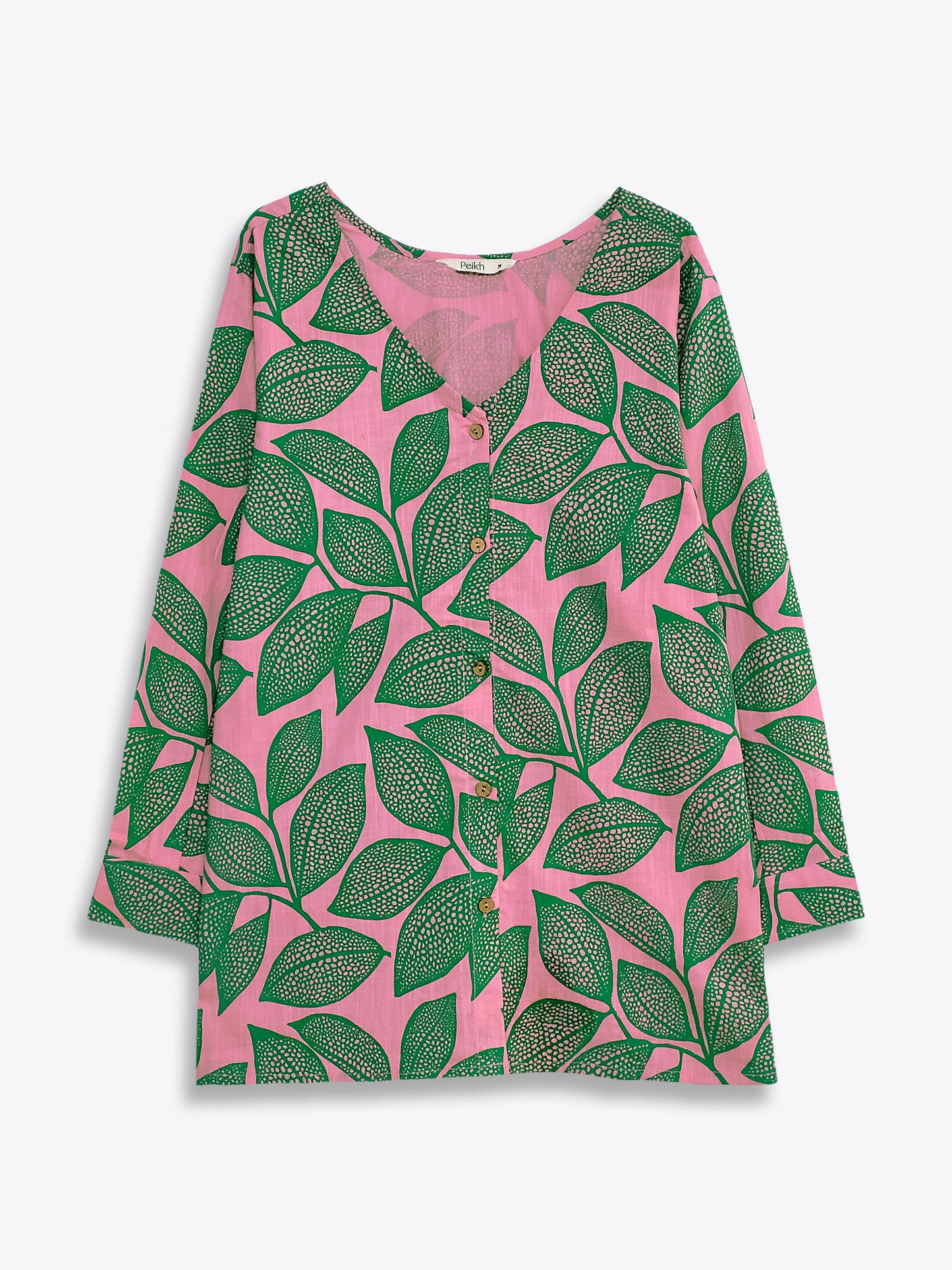 Pink Leafy V Neck Printed Shirt