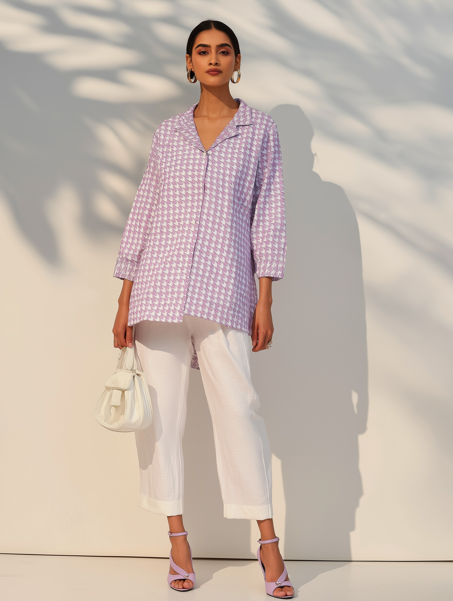 Lilac Houndstooth Lapel Collar Shirt