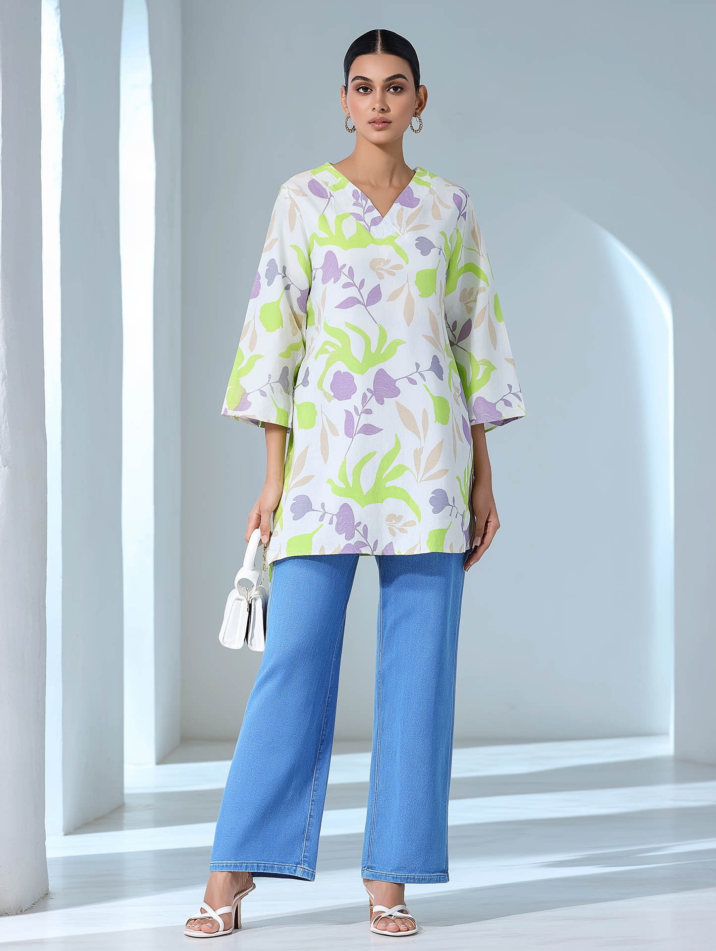 Leafy Printed Linen V-Neck Tunic