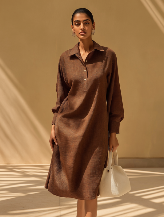 Wrinkle Brown Straight Dress