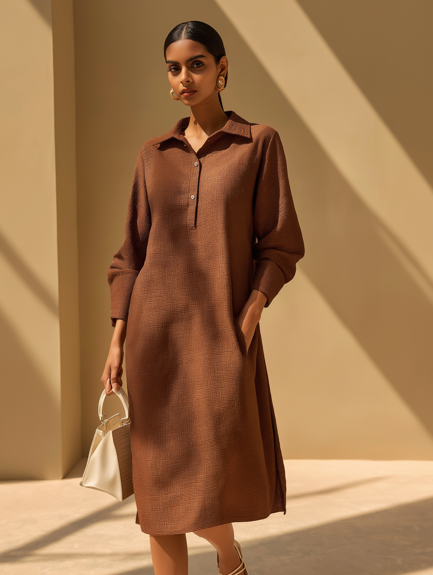 Wrinkle Brown Straight Dress