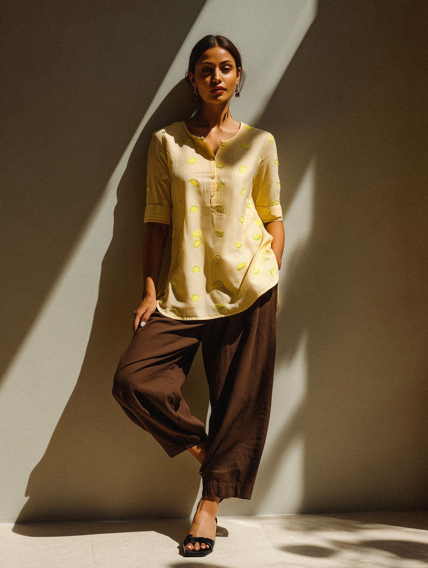 Lemon Embroidered Cotton Top
