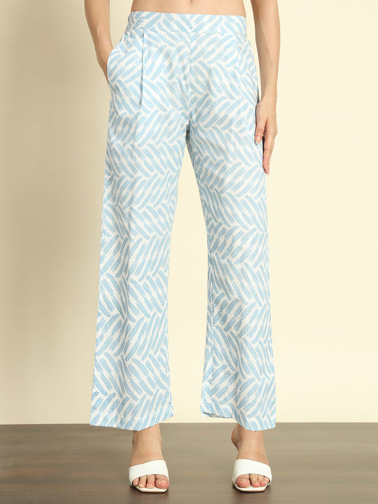 Printed Blue Linen Pants