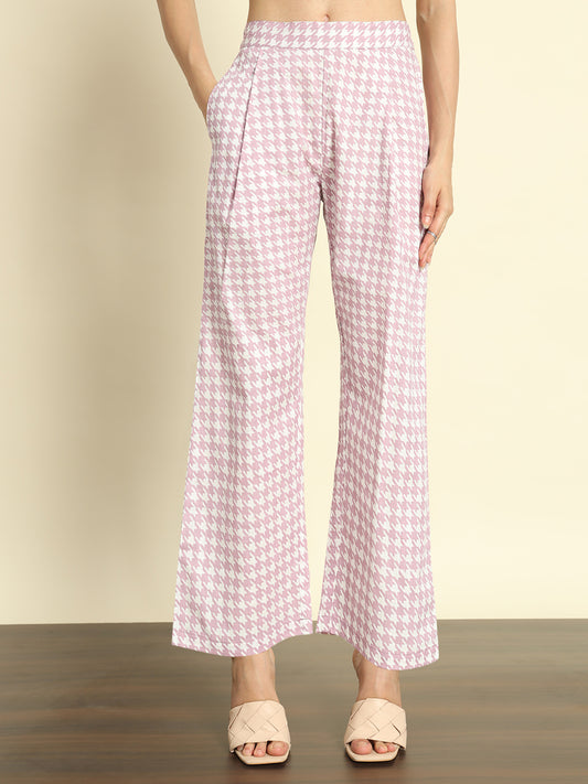 Lilac Houndstooth Linen Pants