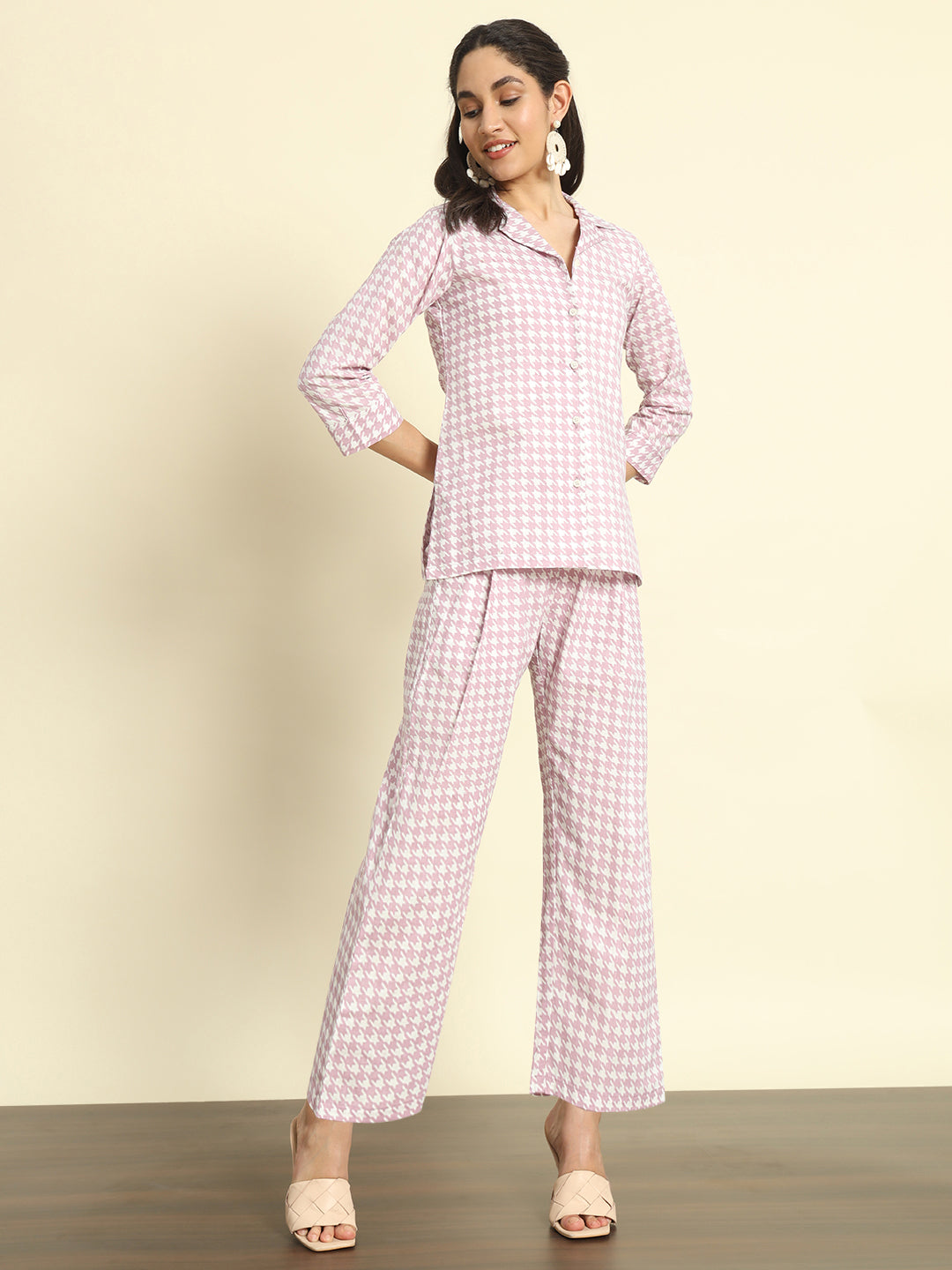 Lilac Houndstooth Lapel Collar Co-ords