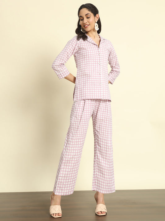 Lilac Houndstooth Lapel Collar Co-ords