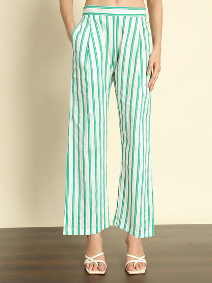 Green Striped Linen Co-ords