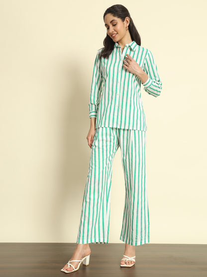 Green Striped Linen Co-ords