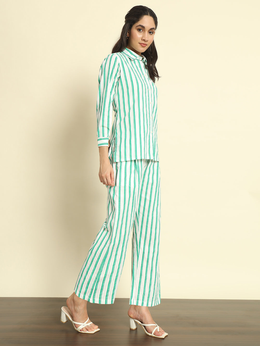 Green Striped Linen Co-ords