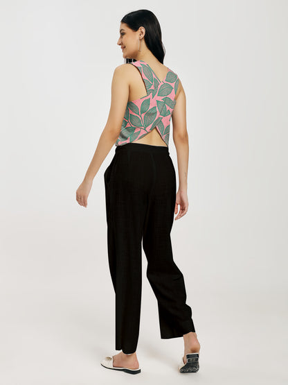 Leafy Pink Cross Back Top