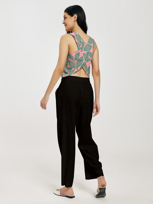 Leafy Pink Cross Back Top
