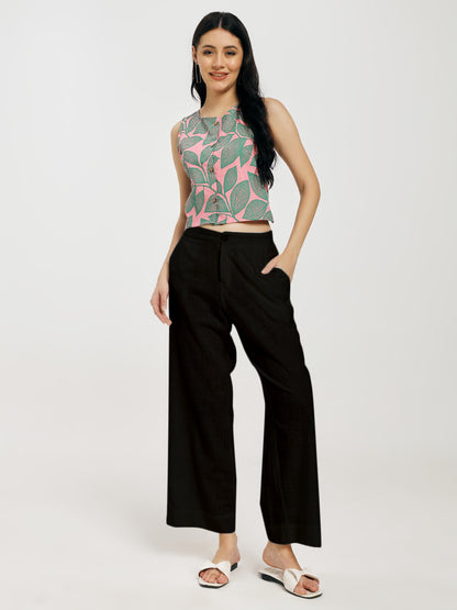Leafy Pink Cross Back Top