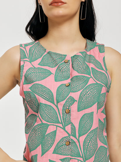 Leafy Pink Cross Back Top