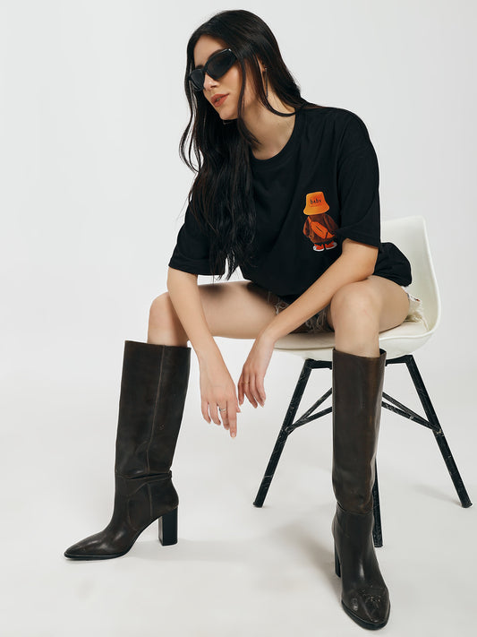 Printed Black Oversized T-Shirt