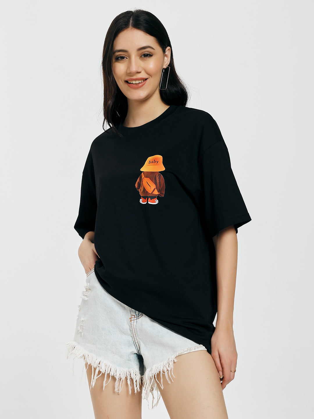 Printed Black Oversized T-Shirt