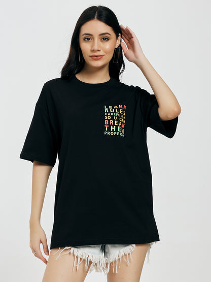 Learn Rules Printed Black Oversized T-Shirt