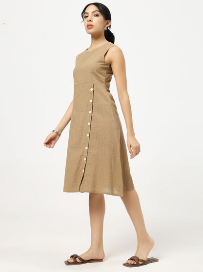 Brown Buttoned A-Line Dress