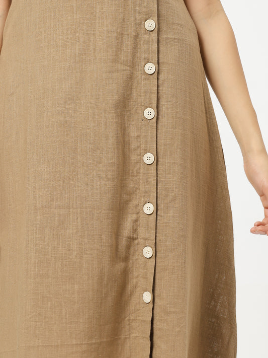 Brown Buttoned A-Line Dress