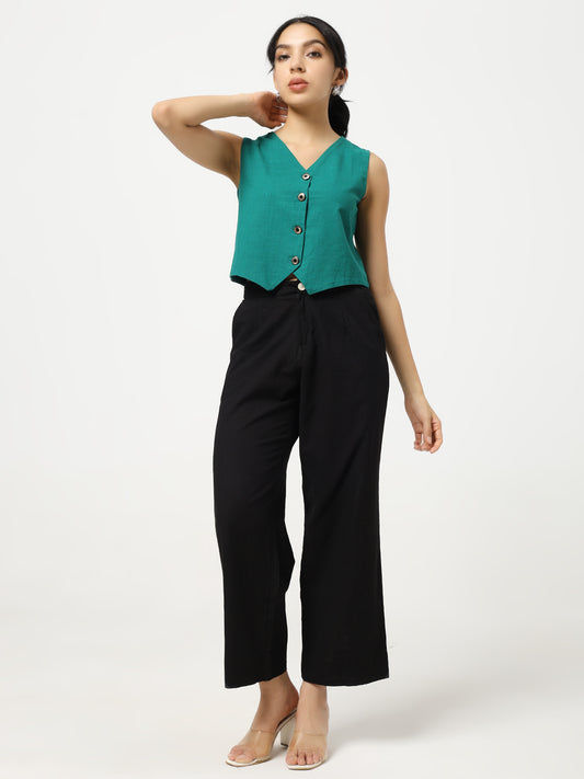 Green - Linen Blend Waistcoat And Trousers Co-Ord Set