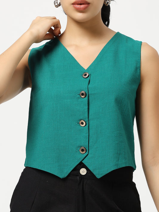 Green - Linen Blend Waistcoat