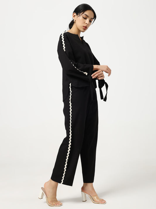 Black - Linen Blend Laced Co-Ord Set