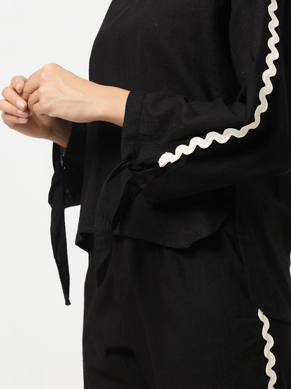 Black - Linen Blend Laced Co-Ord Set