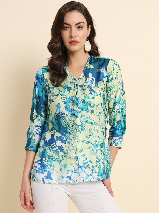 Satin Abstract Floral Print Shirt