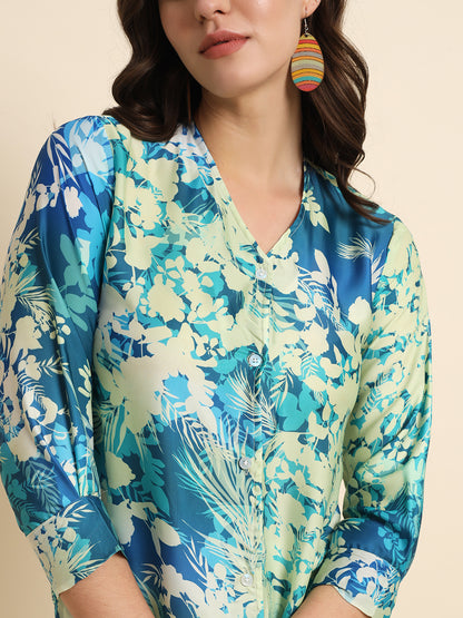 Satin Abstract Floral Print Shirt